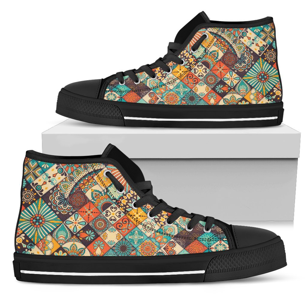 Vintage Mandala Bohemian Pattern Print Men's High Top Shoes