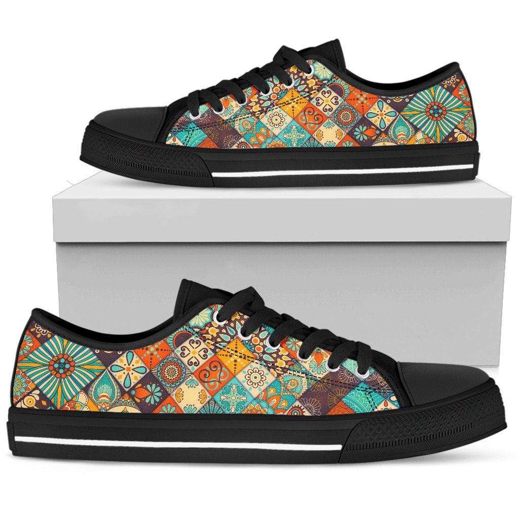 Vintage Mandala Bohemian Pattern Print Men's Low Top Shoes