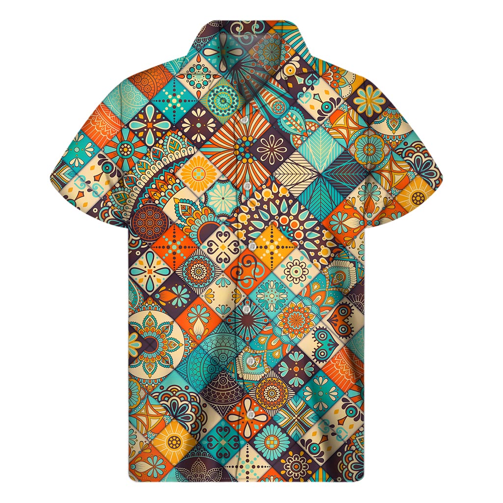 Vintage Mandala Bohemian Pattern Print Men's Short Sleeve Shirt