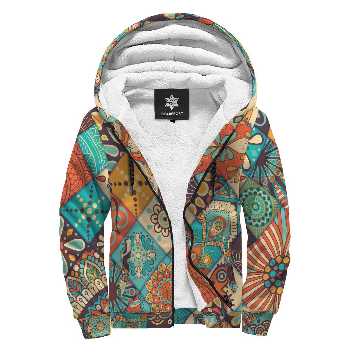 Vintage Mandala Bohemian Pattern Print Sherpa Lined Fleece Hoodie