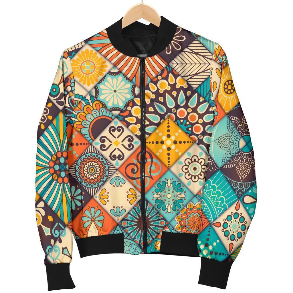 Vintage Mandala Bohemian Pattern Print Women's Bomber Jacket