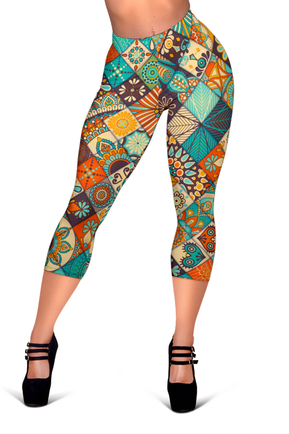 Vintage Mandala Bohemian Pattern Print Women's Capri Leggings