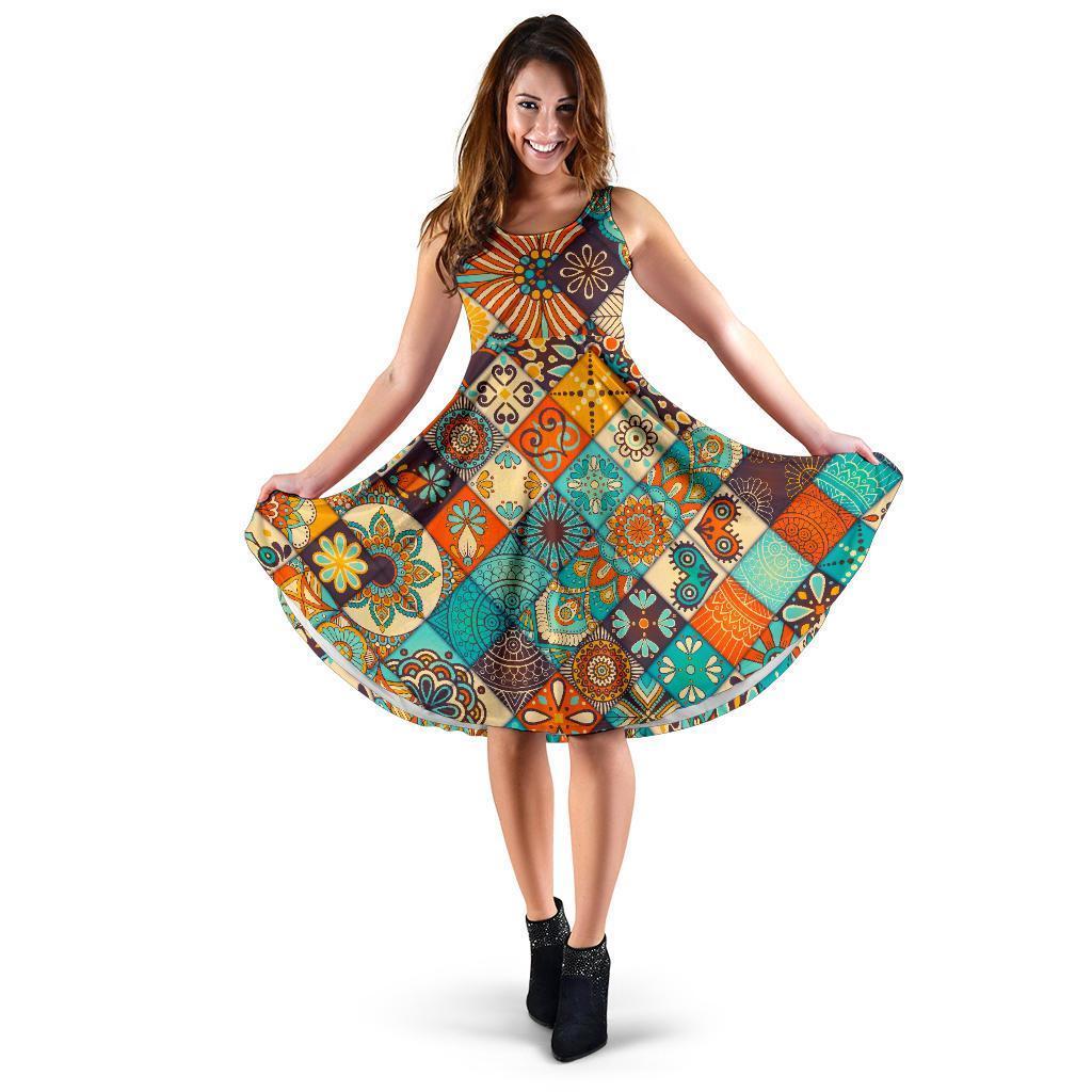 Vintage Mandala Bohemian Pattern Print Women's Dress