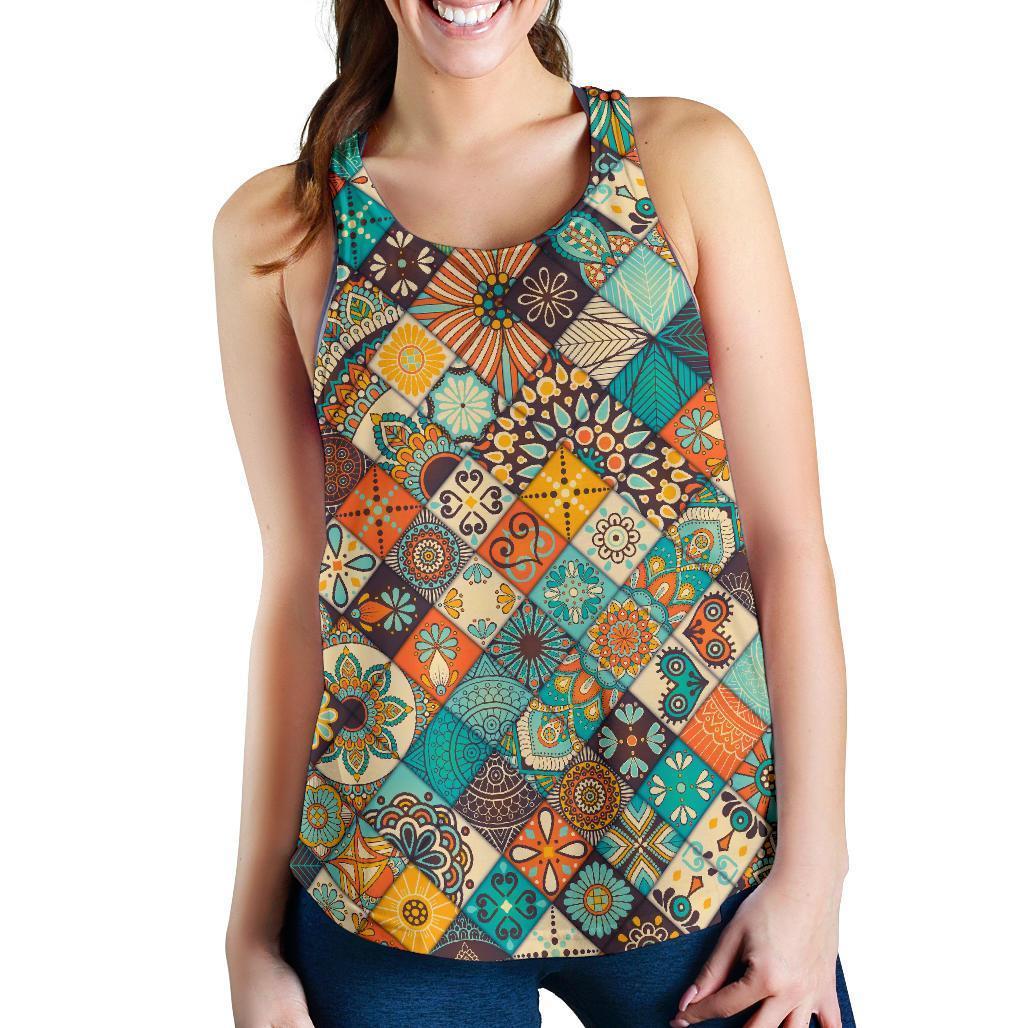 Vintage Mandala Bohemian Pattern Print Women's Racerback Tank Top