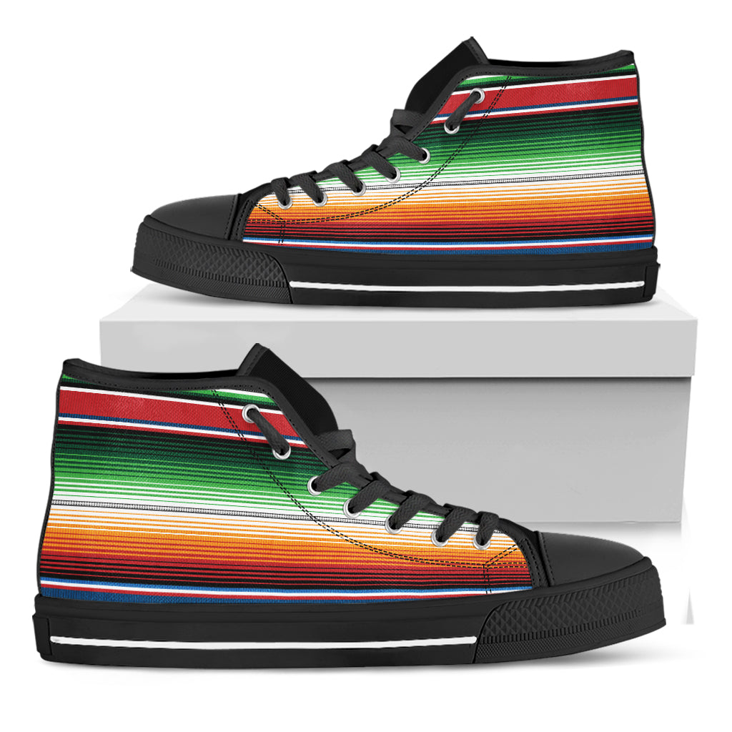 Vintage Mexican Blanket Pattern Print Black High Top Shoes