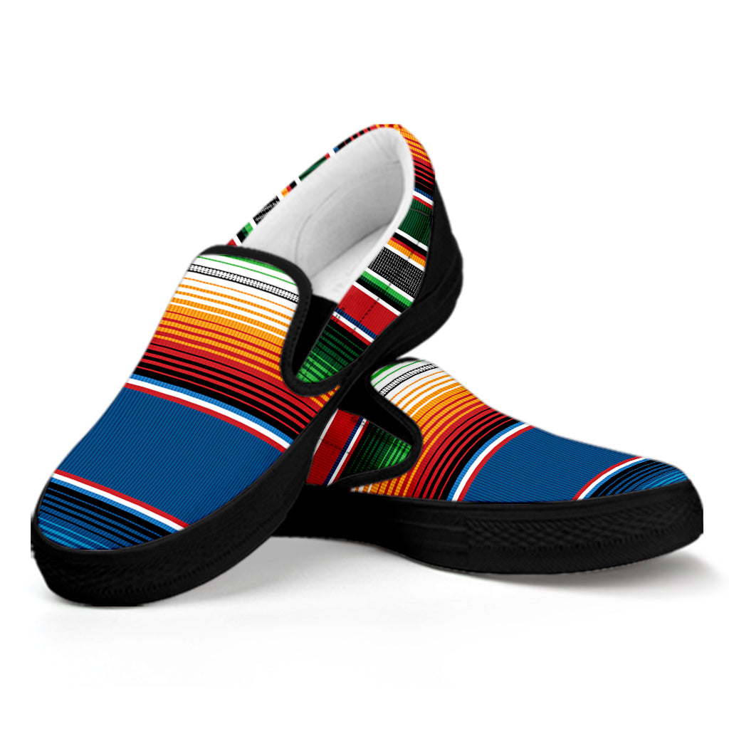 Vintage Mexican Blanket Pattern Print Black Slip On Shoes