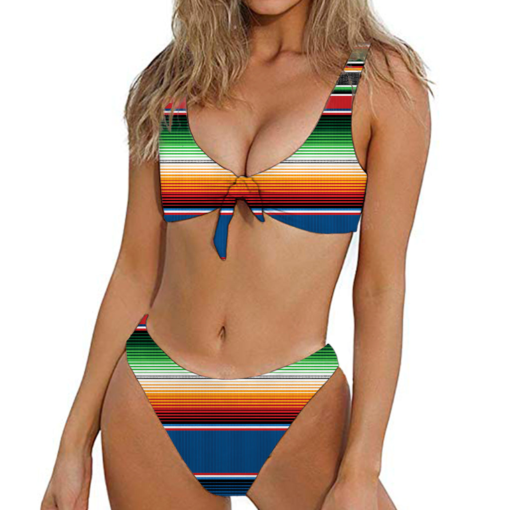 Vintage Mexican Blanket Pattern Print Front Bow Tie Bikini