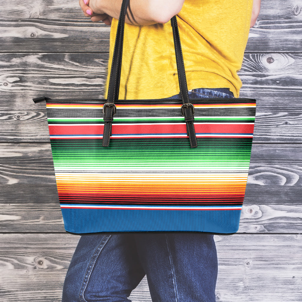 Vintage Mexican Blanket Pattern Print Leather Tote Bag