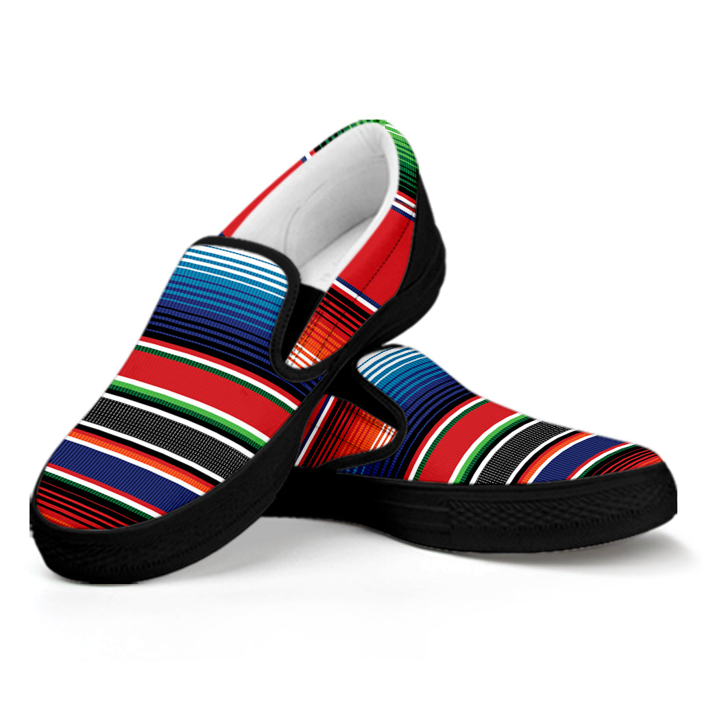 Vintage Mexican Serape Pattern Print Black Slip On Shoes