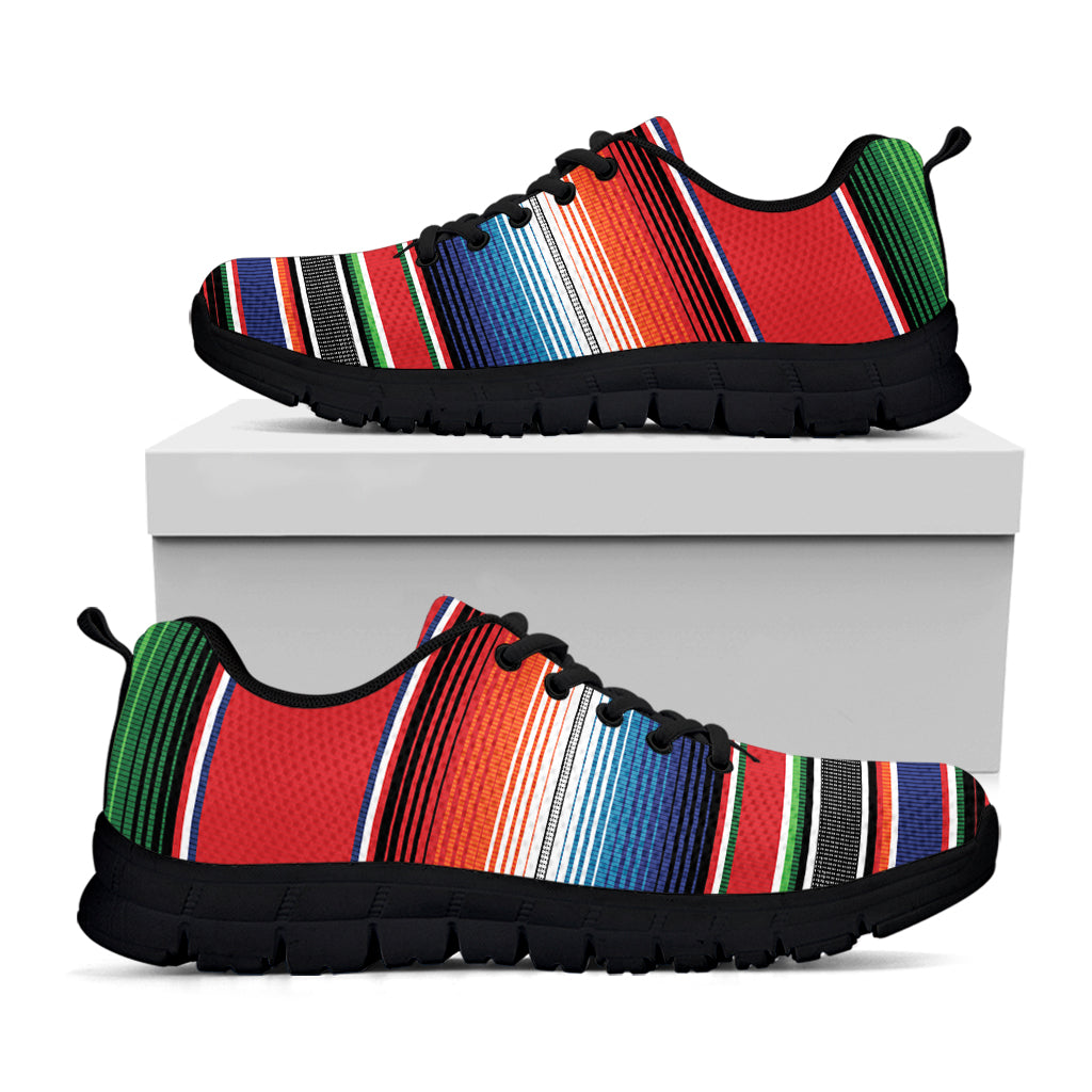 Vintage Mexican Serape Pattern Print Black Sneakers