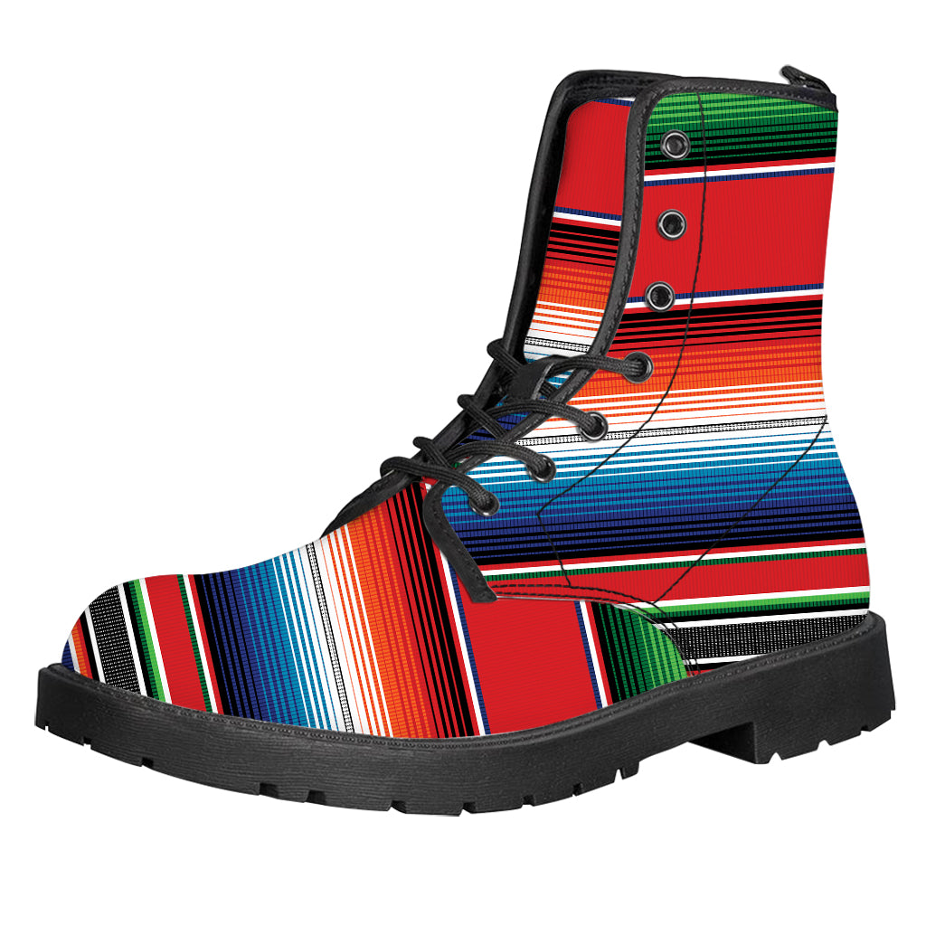 Vintage Mexican Serape Pattern Print Leather Boots