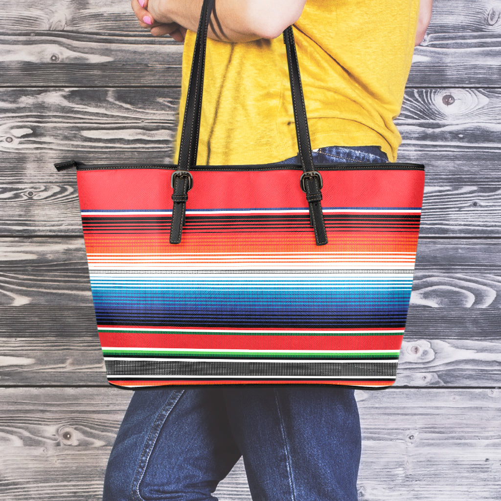 Vintage Mexican Serape Pattern Print Leather Tote Bag