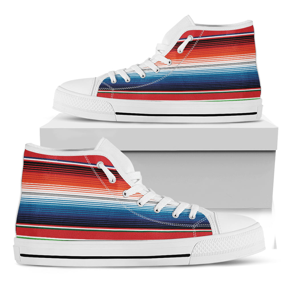 Vintage Mexican Serape Pattern Print White High Top Shoes