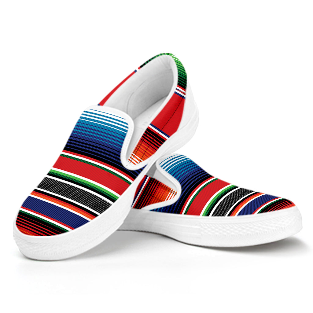 Vintage Mexican Serape Pattern Print White Slip On Shoes