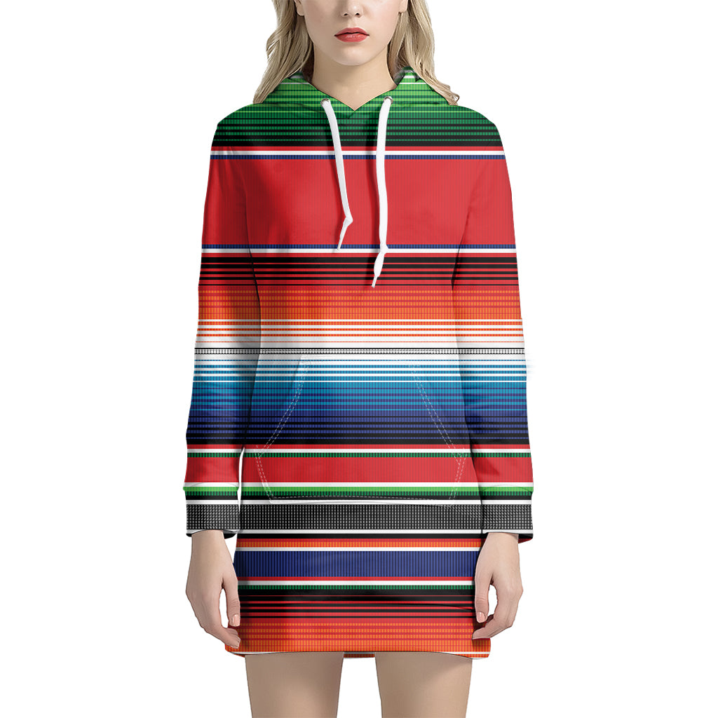 Vintage Mexican Serape Pattern Print Women's Pullover Hoodie Dress