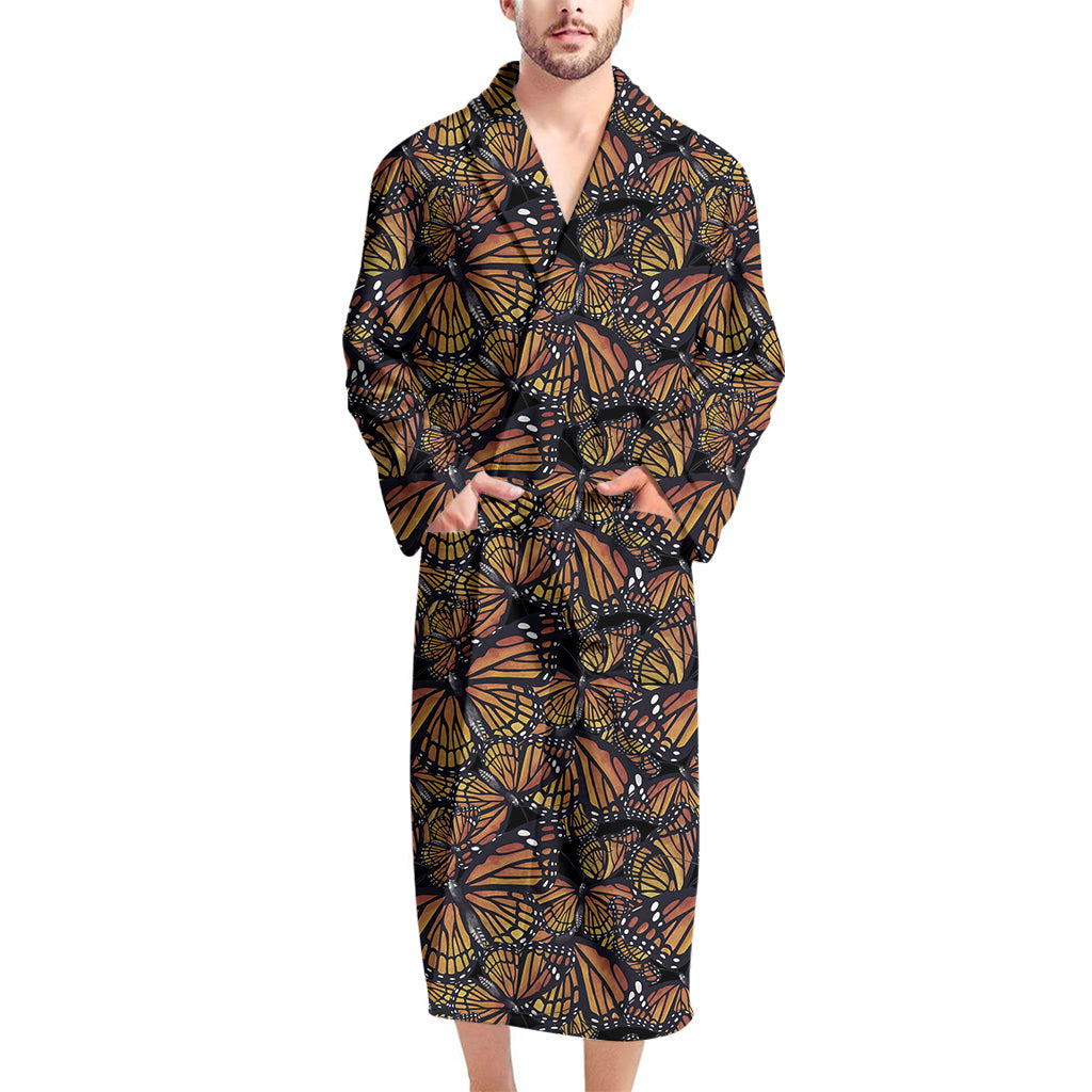 Vintage Monarch Butterfly Pattern Print Men's Bathrobe