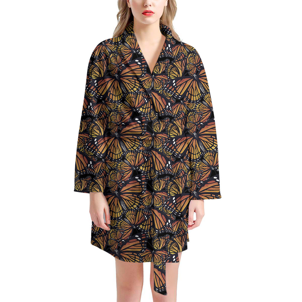 Vintage Monarch Butterfly Pattern Print Women's Bathrobe