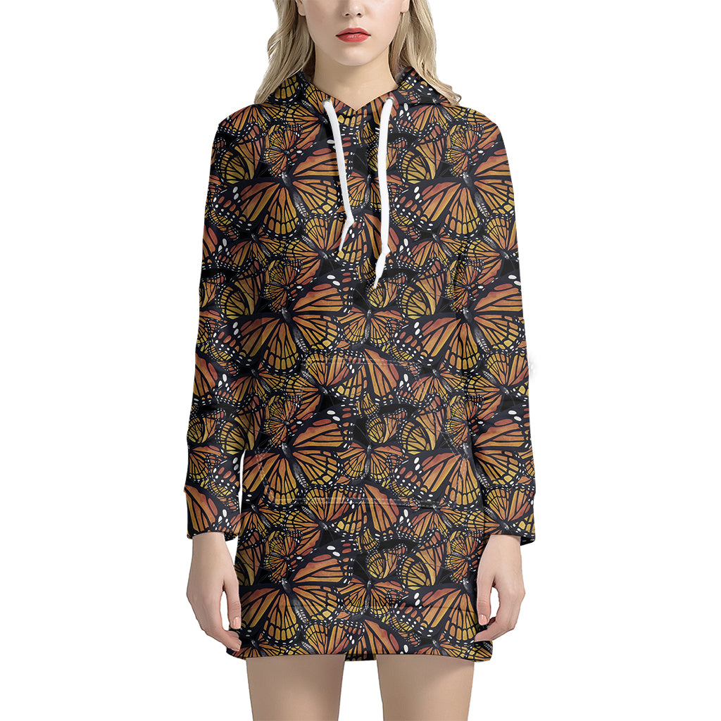 Vintage Monarch Butterfly Pattern Print Women's Pullover Hoodie Dress