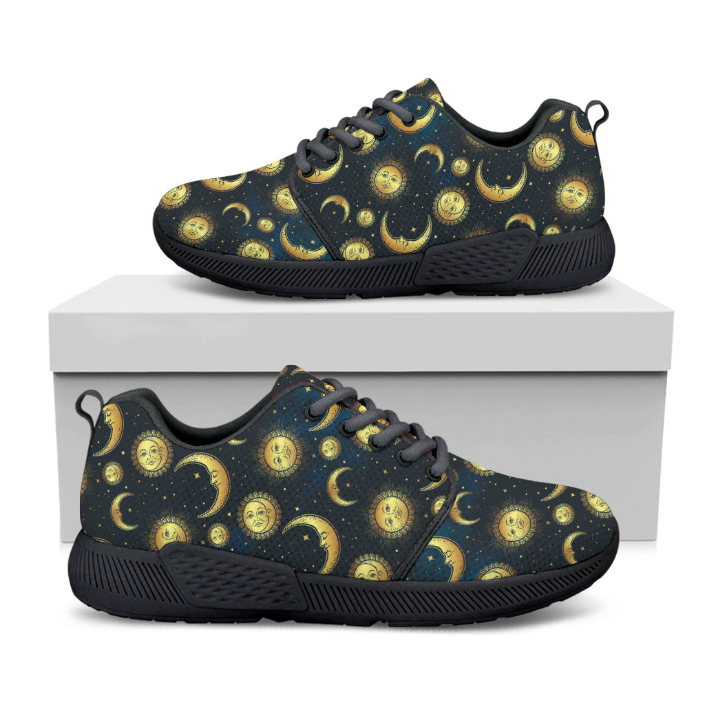 Vintage Moon And Sun Pattern Print Black Athletic Shoes