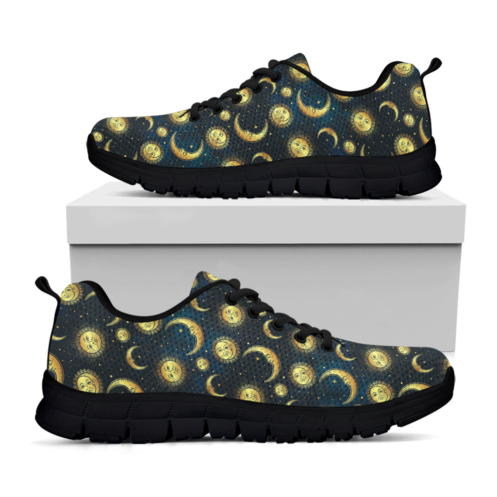 Vintage Moon And Sun Pattern Print Black Sneakers