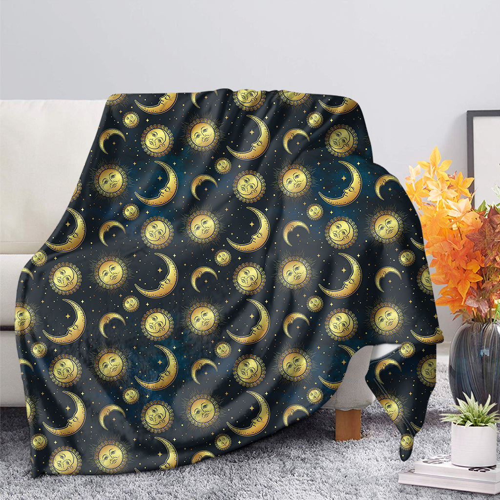 Vintage Moon And Sun Pattern Print Blanket