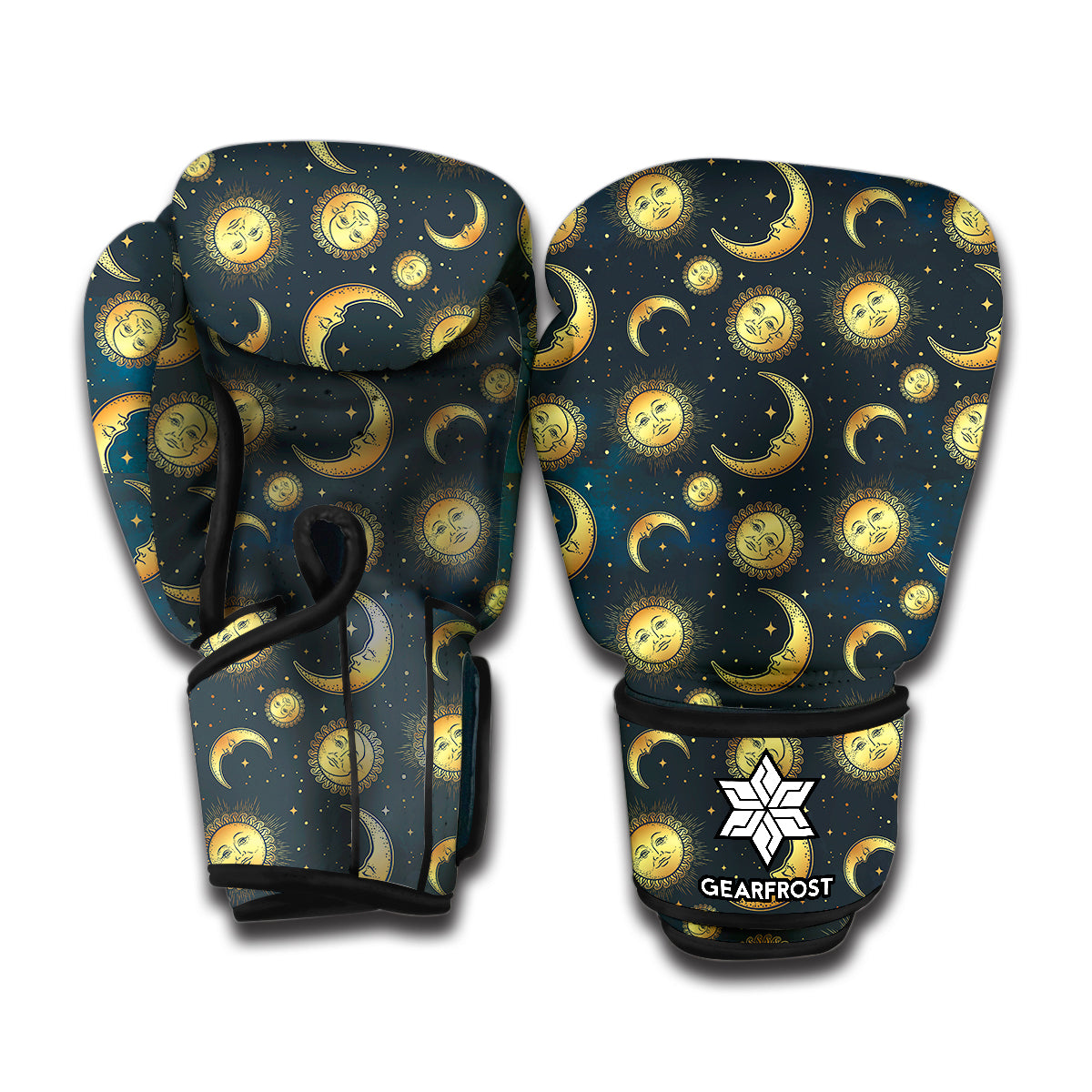 Vintage Moon And Sun Pattern Print Boxing Gloves