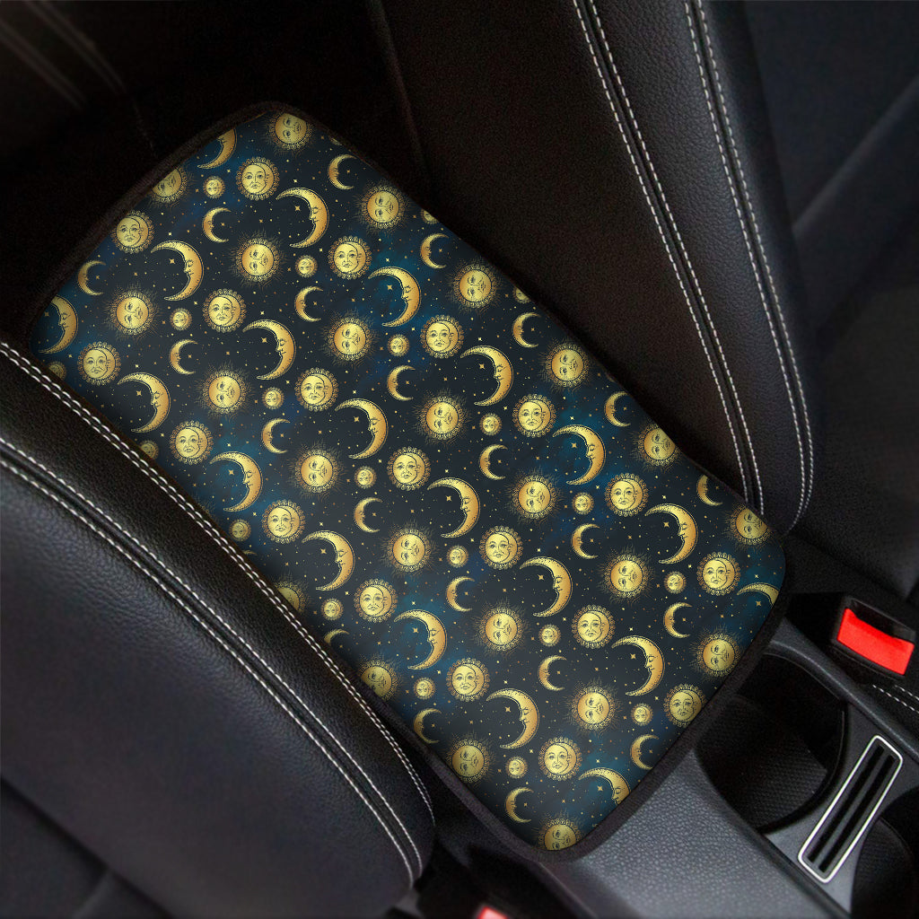 Vintage Moon And Sun Pattern Print Car Center Console Cover