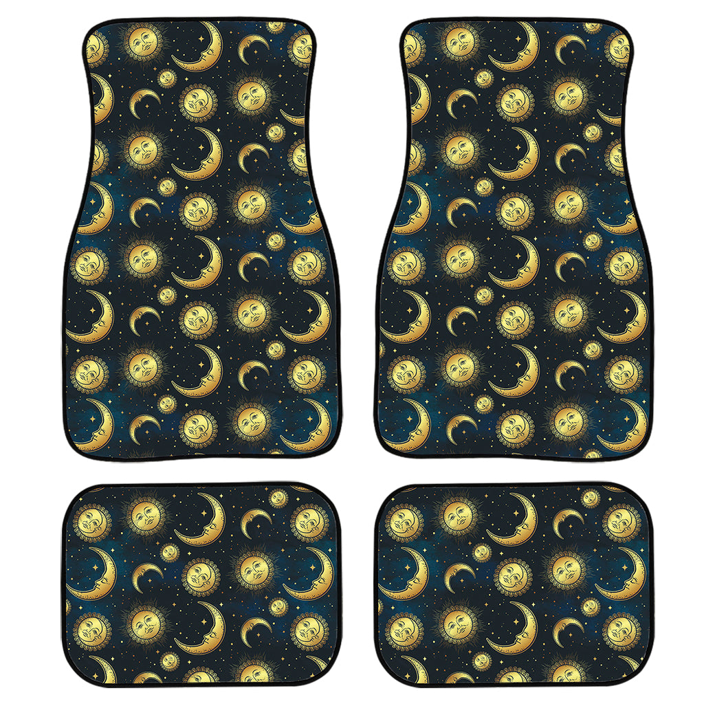 Vintage Moon And Sun Pattern Print Front and Back Car Floor Mats