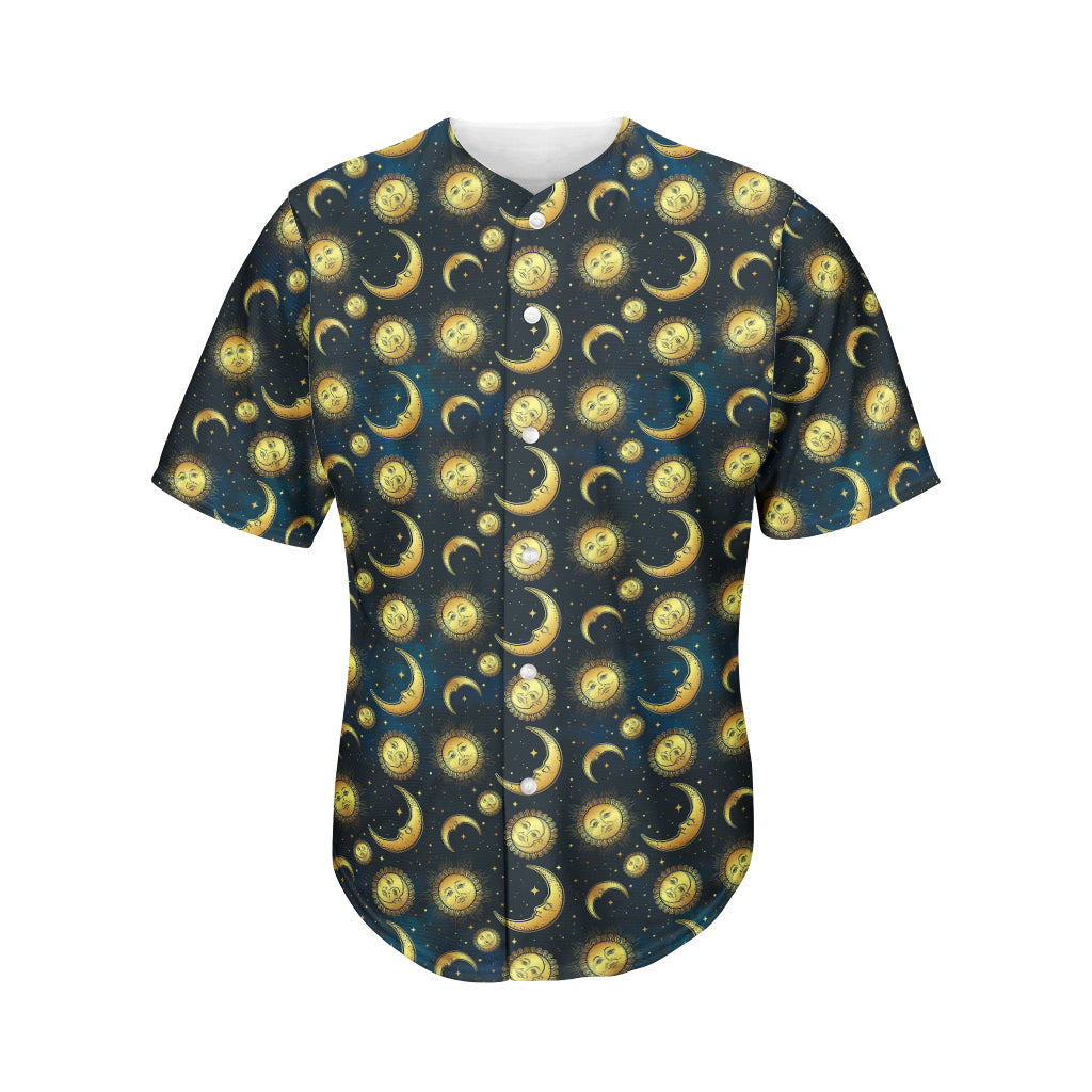 Vintage Moon And Sun Pattern Print Men's Baseball Jersey