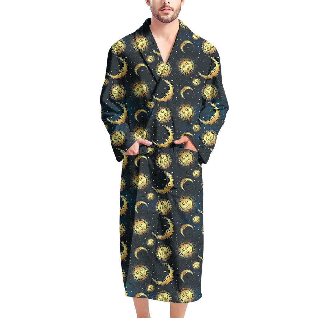 Vintage Moon And Sun Pattern Print Men's Bathrobe