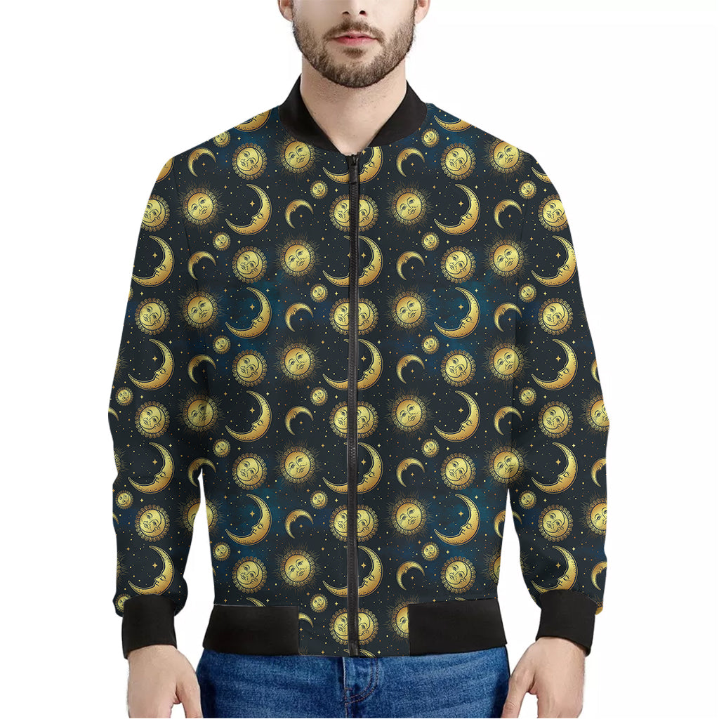 Vintage Moon And Sun Pattern Print Men's Bomber Jacket