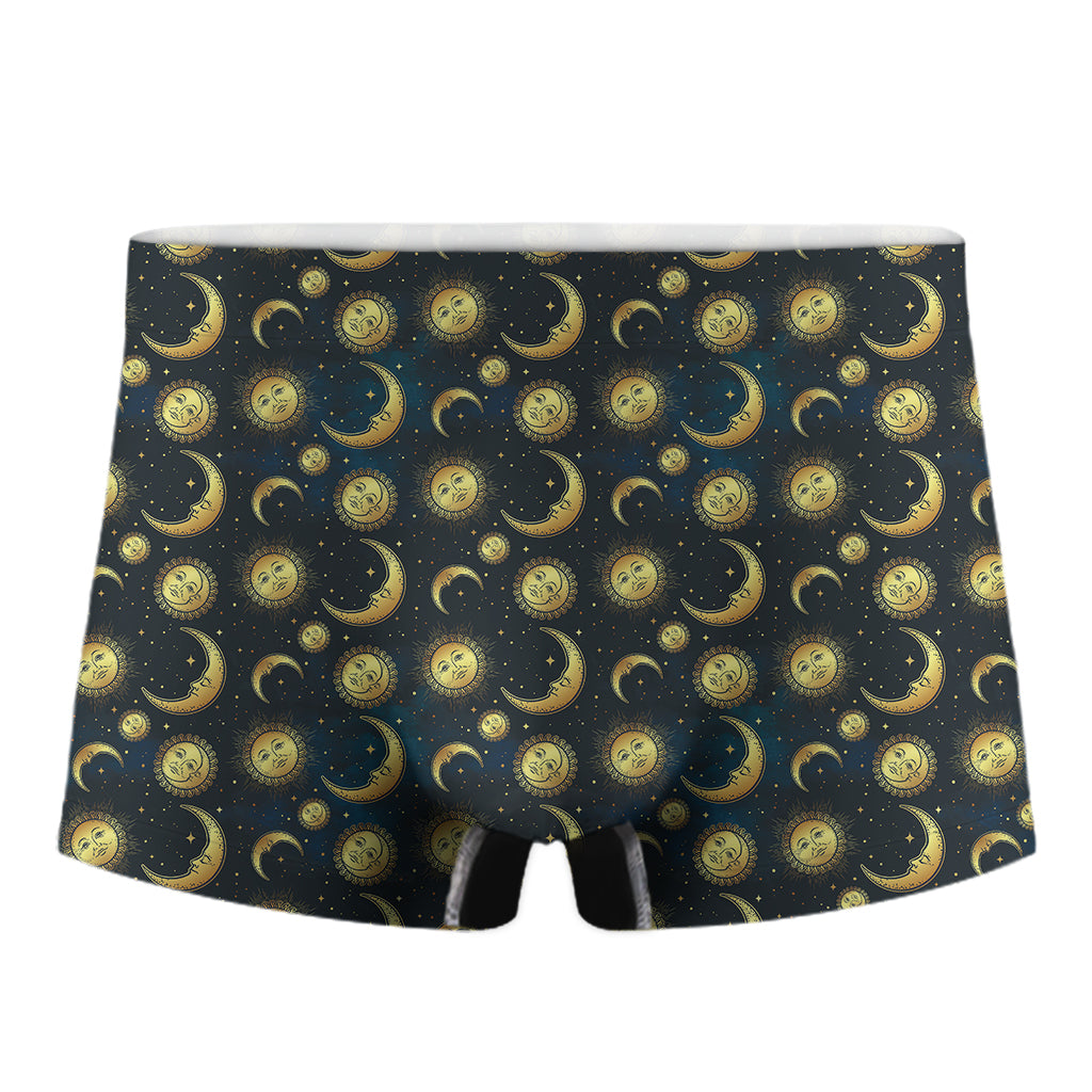 Vintage Moon And Sun Pattern Print Men's Boxer Briefs