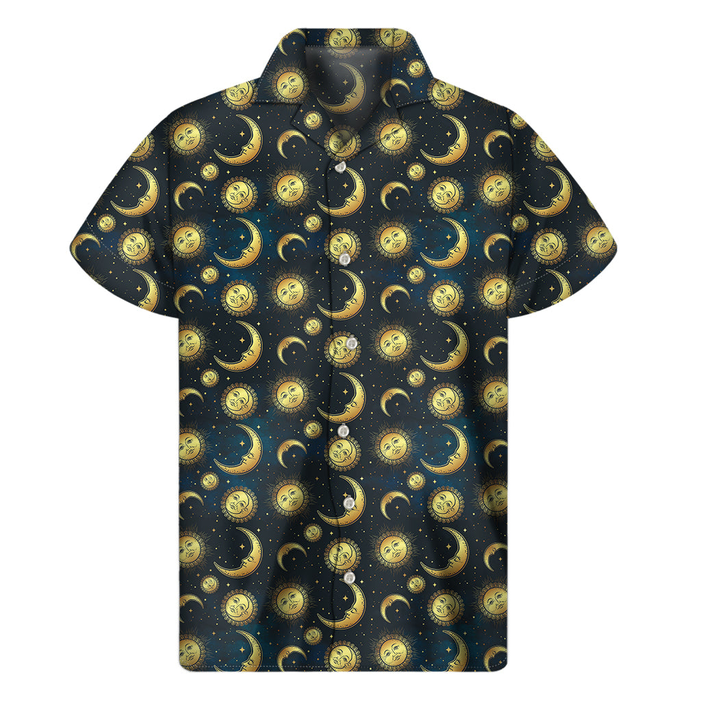 Vintage Moon And Sun Pattern Print Men's Short Sleeve Shirt