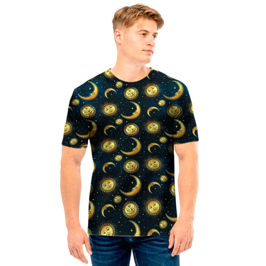 Vintage Moon And Sun Pattern Print Men's T-Shirt