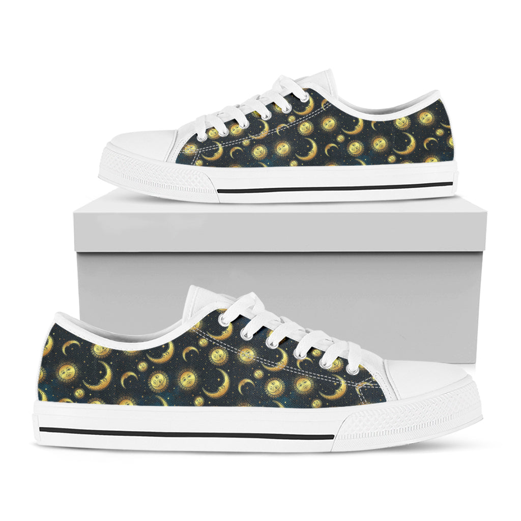 Vintage Moon And Sun Pattern Print White Low Top Shoes