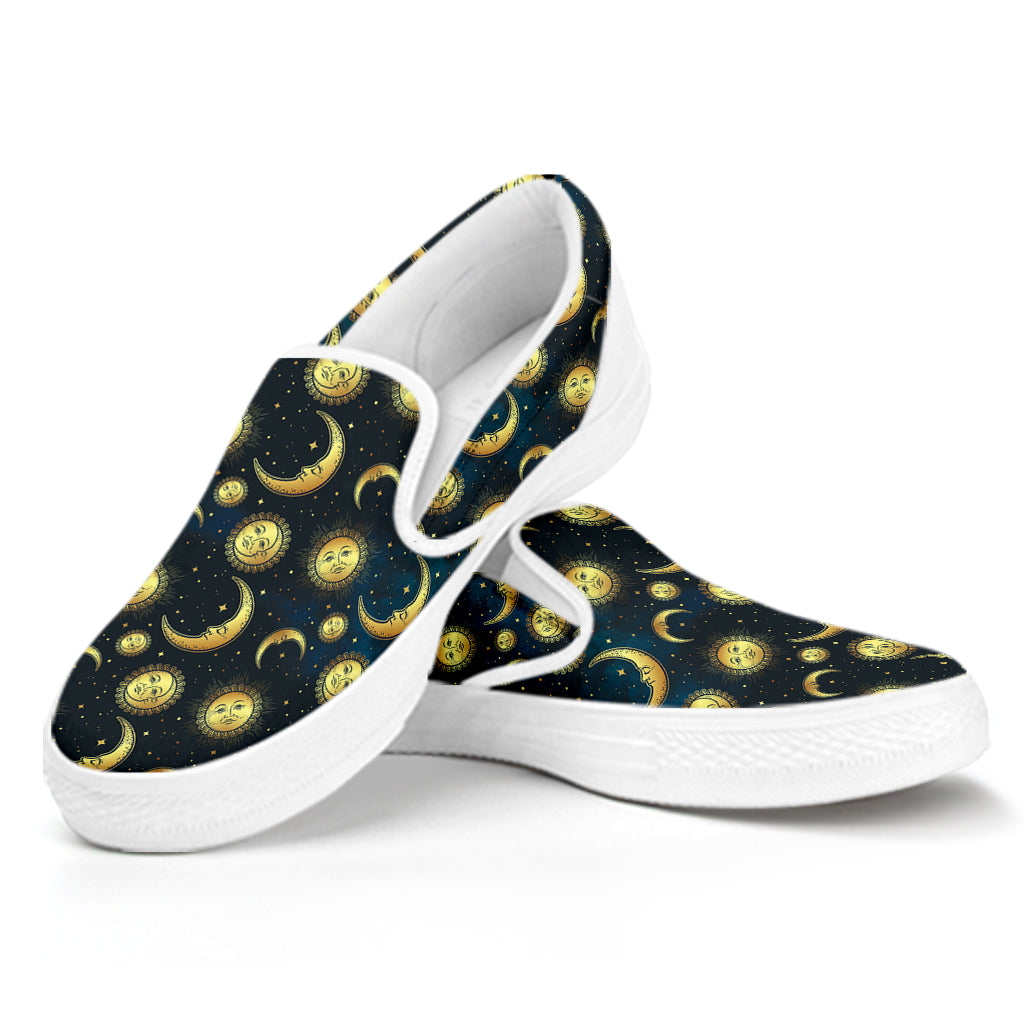 Vintage Moon And Sun Pattern Print White Slip On Shoes