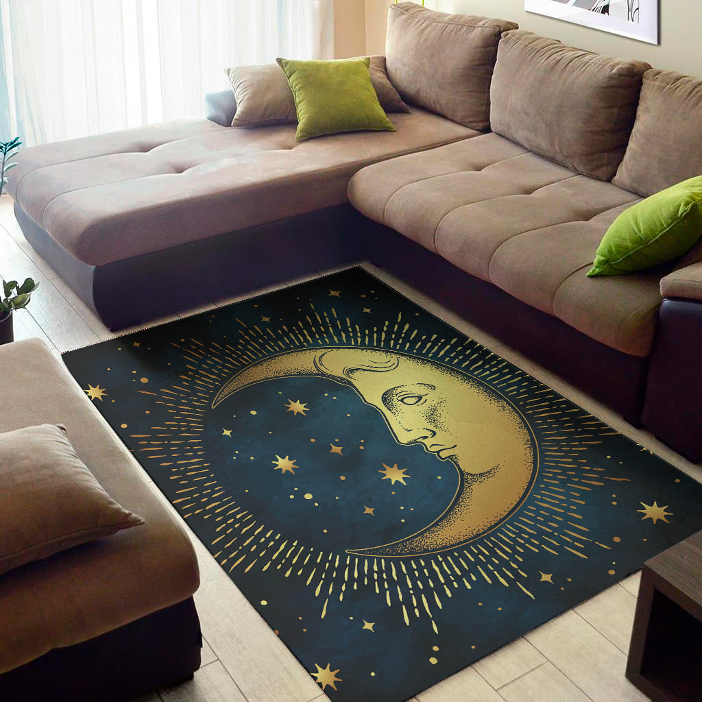 Vintage Moon And Sun Print Area Rug