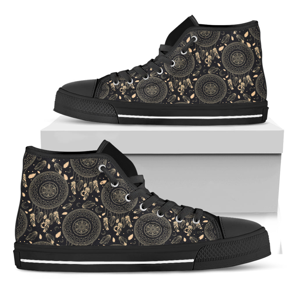 Vintage Native Dream Catcher Print Black High Top Shoes