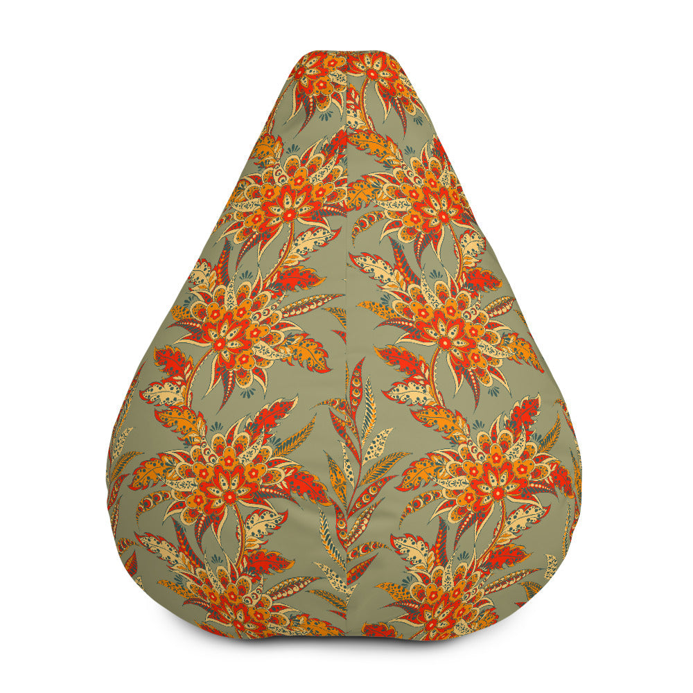 Vintage Orange Bohemian Floral Print Bean Bag Cover