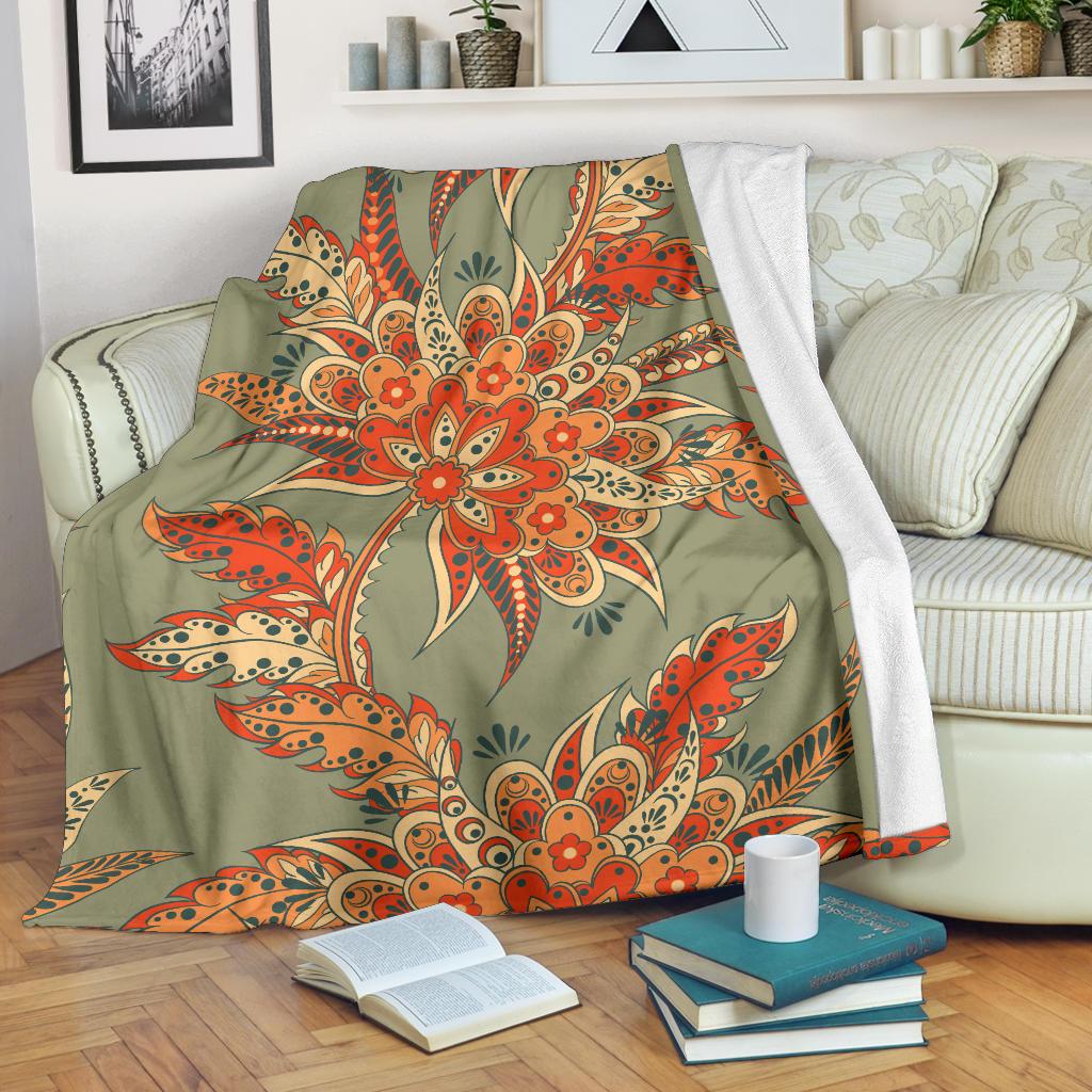 Vintage Orange Bohemian Floral Print Blanket