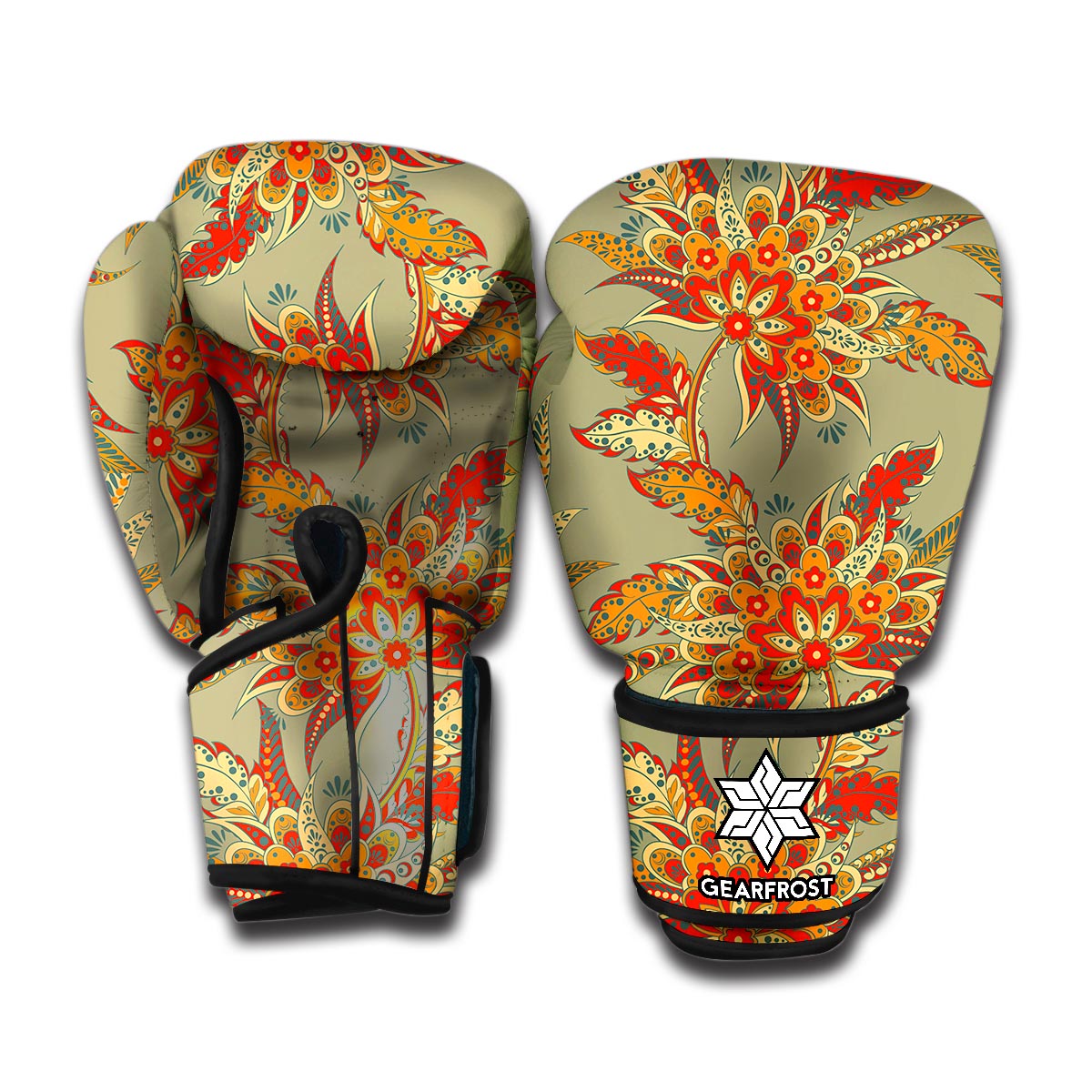 Vintage Orange Bohemian Floral Print Boxing Gloves