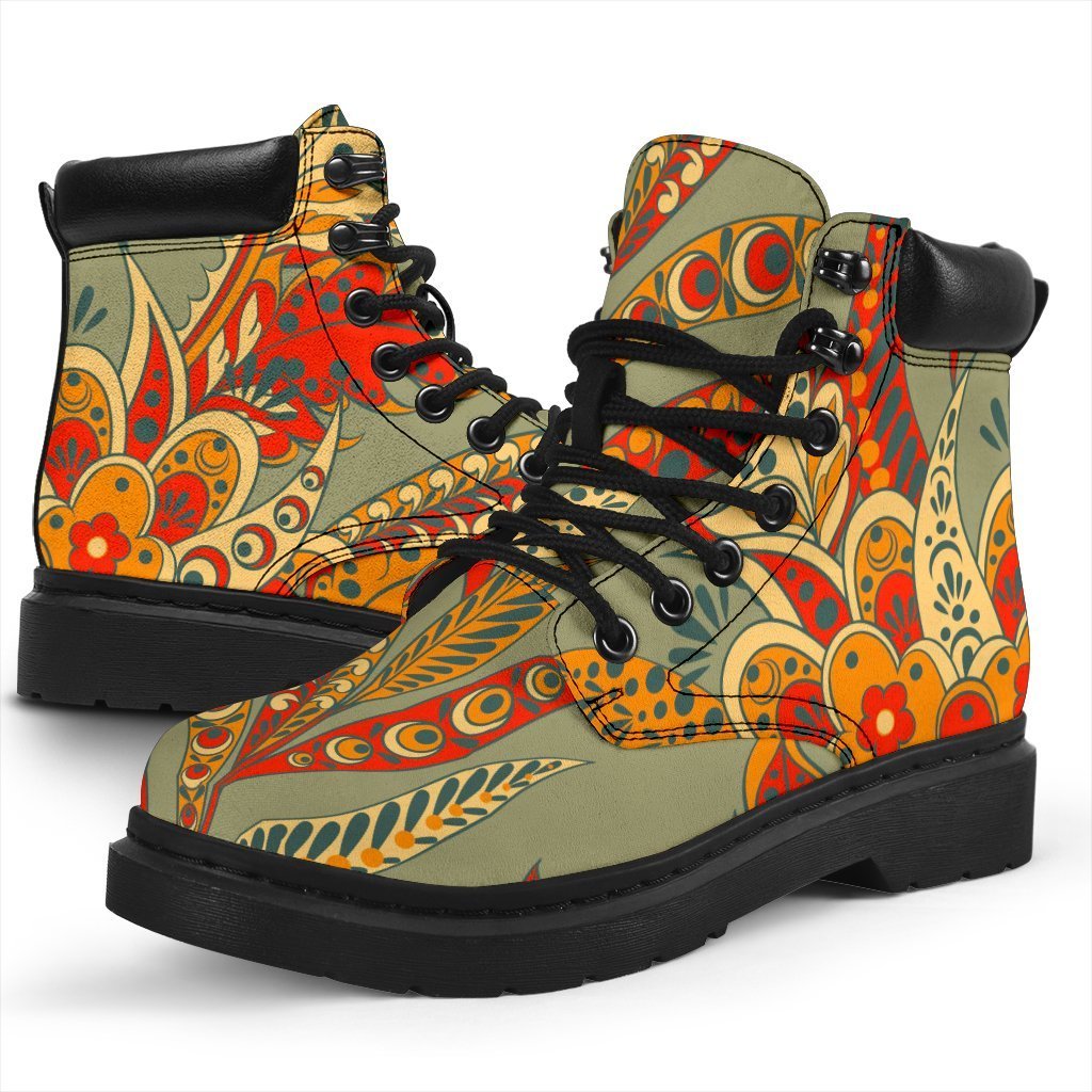 Vintage Orange Bohemian Floral Print Classic Boots