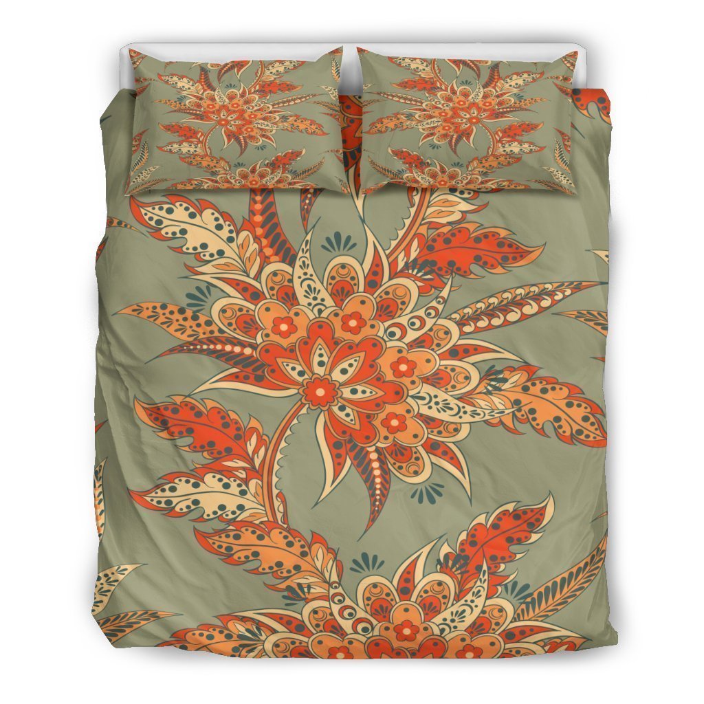 Vintage Orange Bohemian Floral Print Duvet Cover Bedding Set