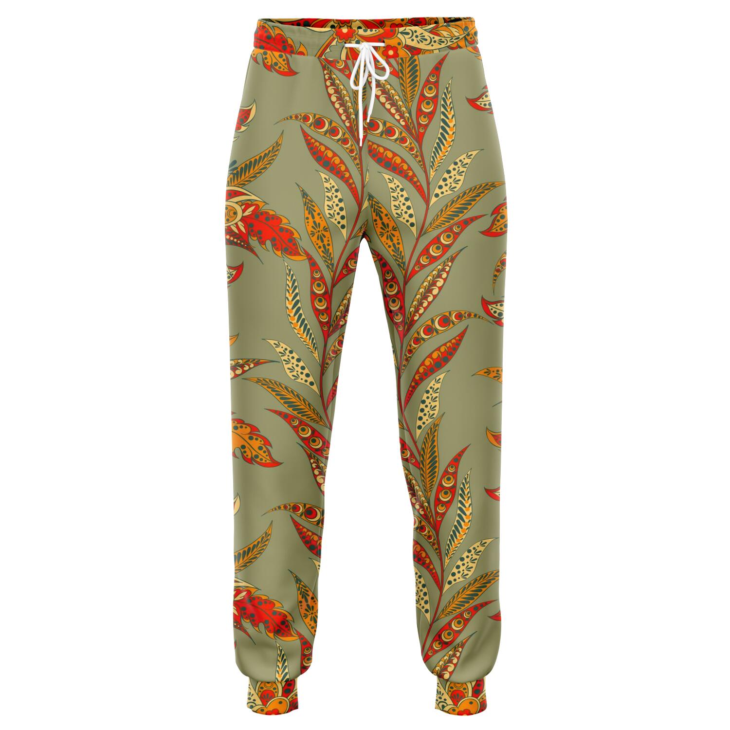 Vintage Orange Bohemian Floral Print Jogger Pants