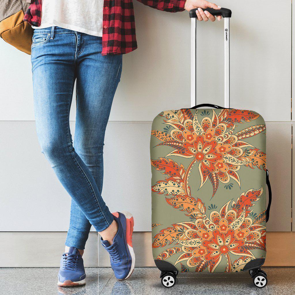 Vintage Orange Bohemian Floral Print Luggage Cover