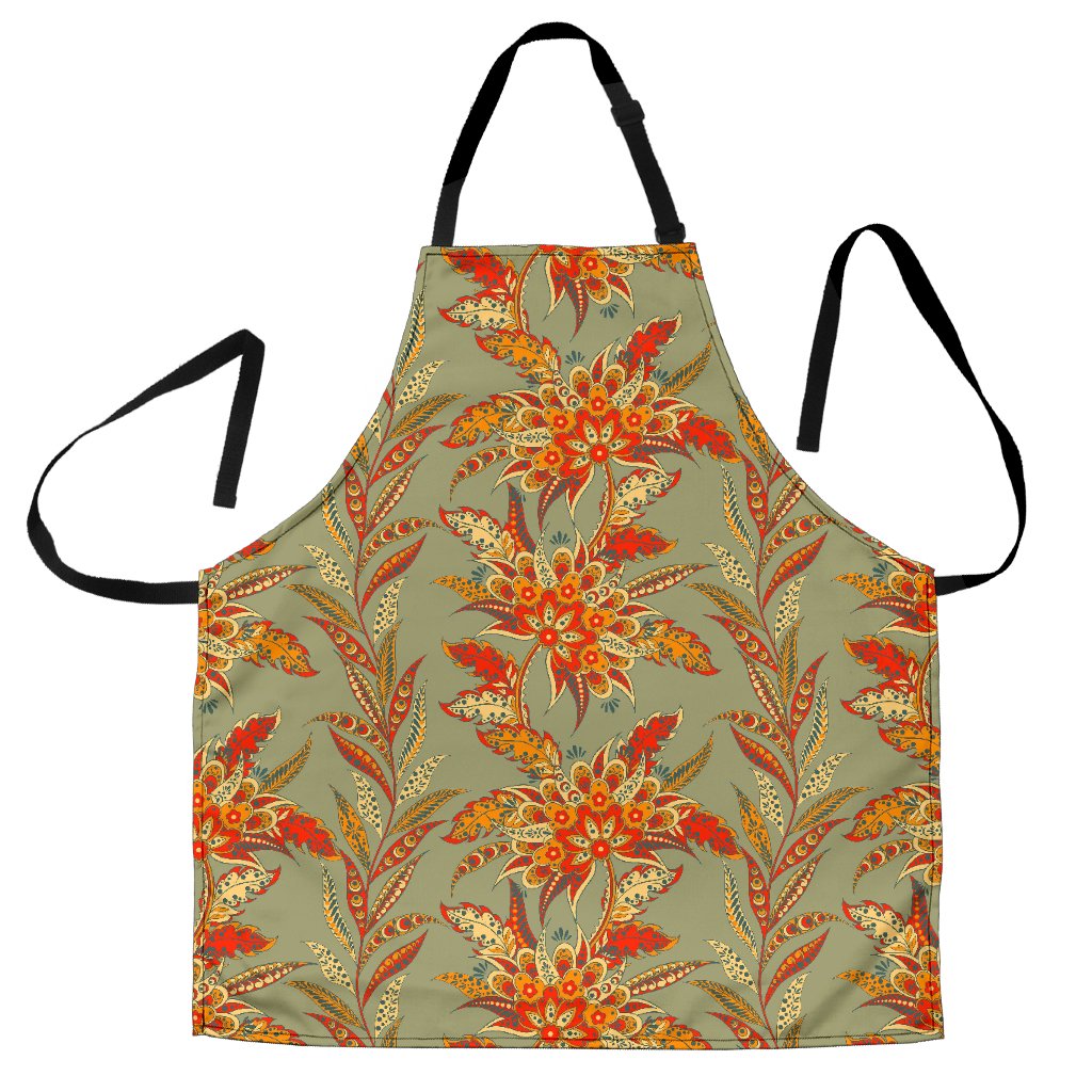 Vintage Orange Bohemian Floral Print Men's Apron