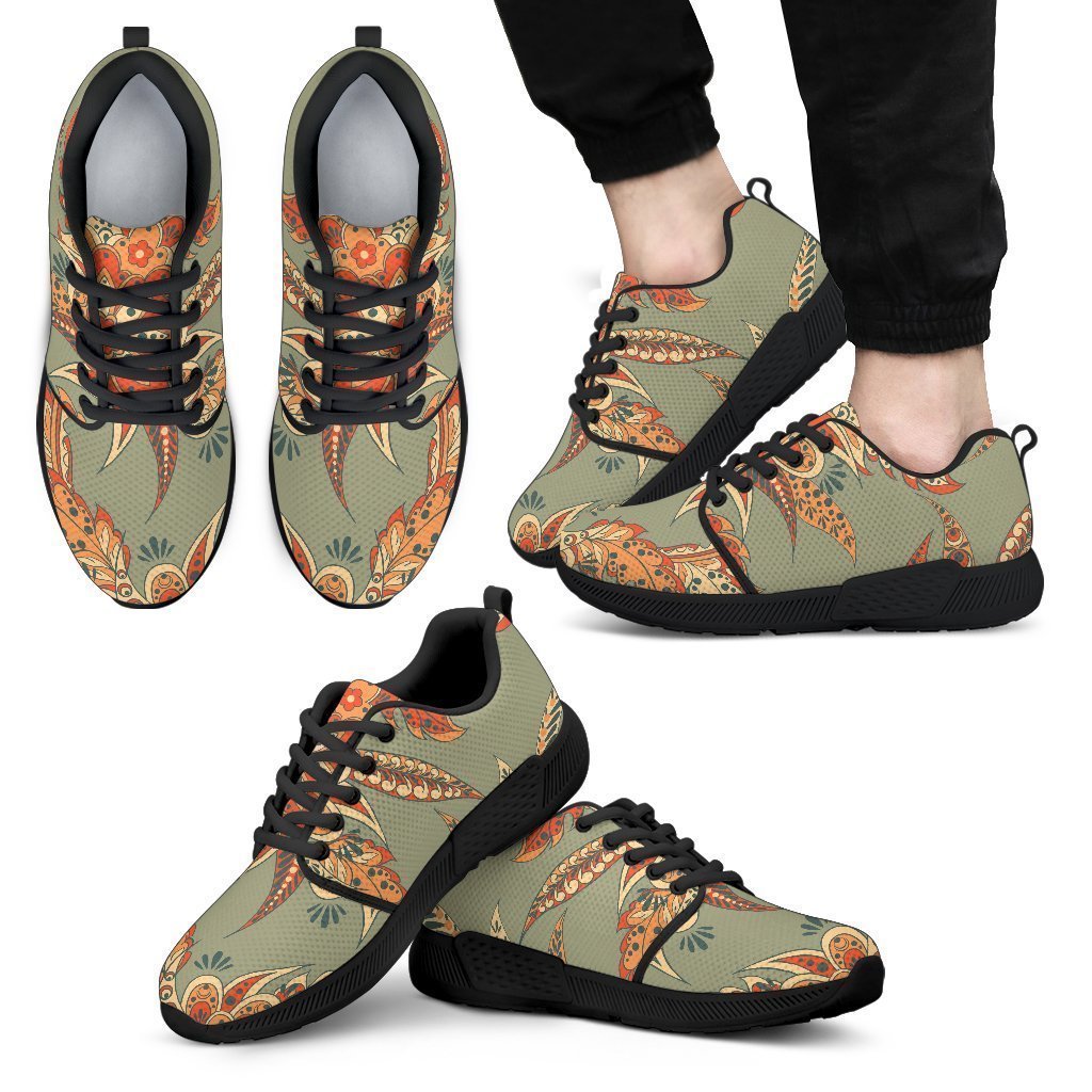 Vintage Orange Bohemian Floral Print Men's Athletic Shoes