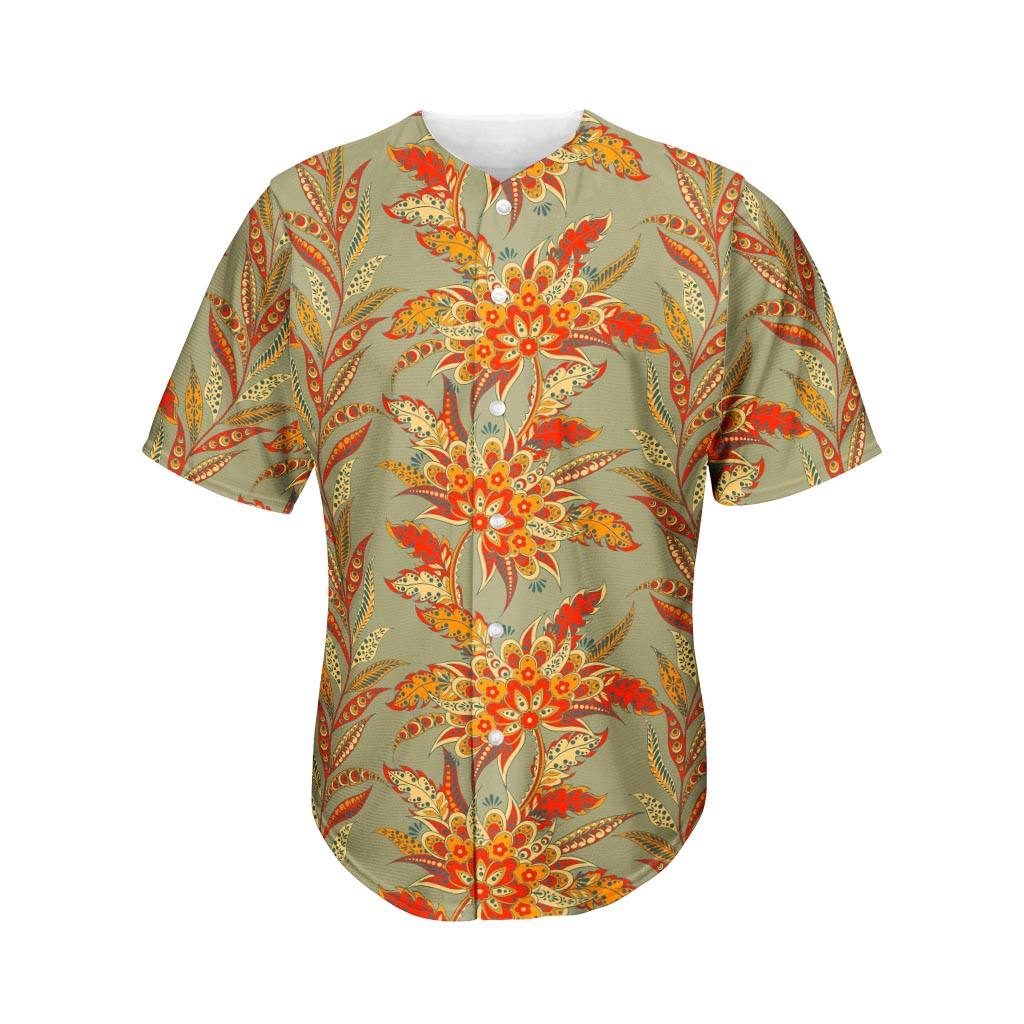 Vintage Orange Bohemian Floral Print Men's Baseball Jersey