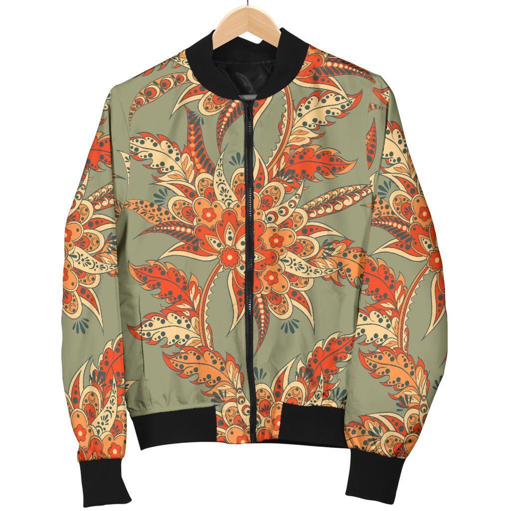 Vintage Orange Bohemian Floral Print Men's Bomber Jacket