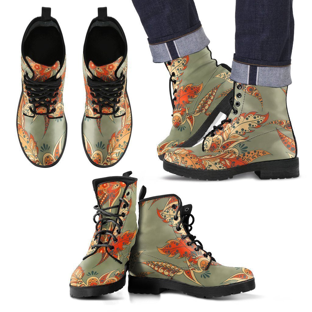 Vintage Orange Bohemian Floral Print Men's Boots